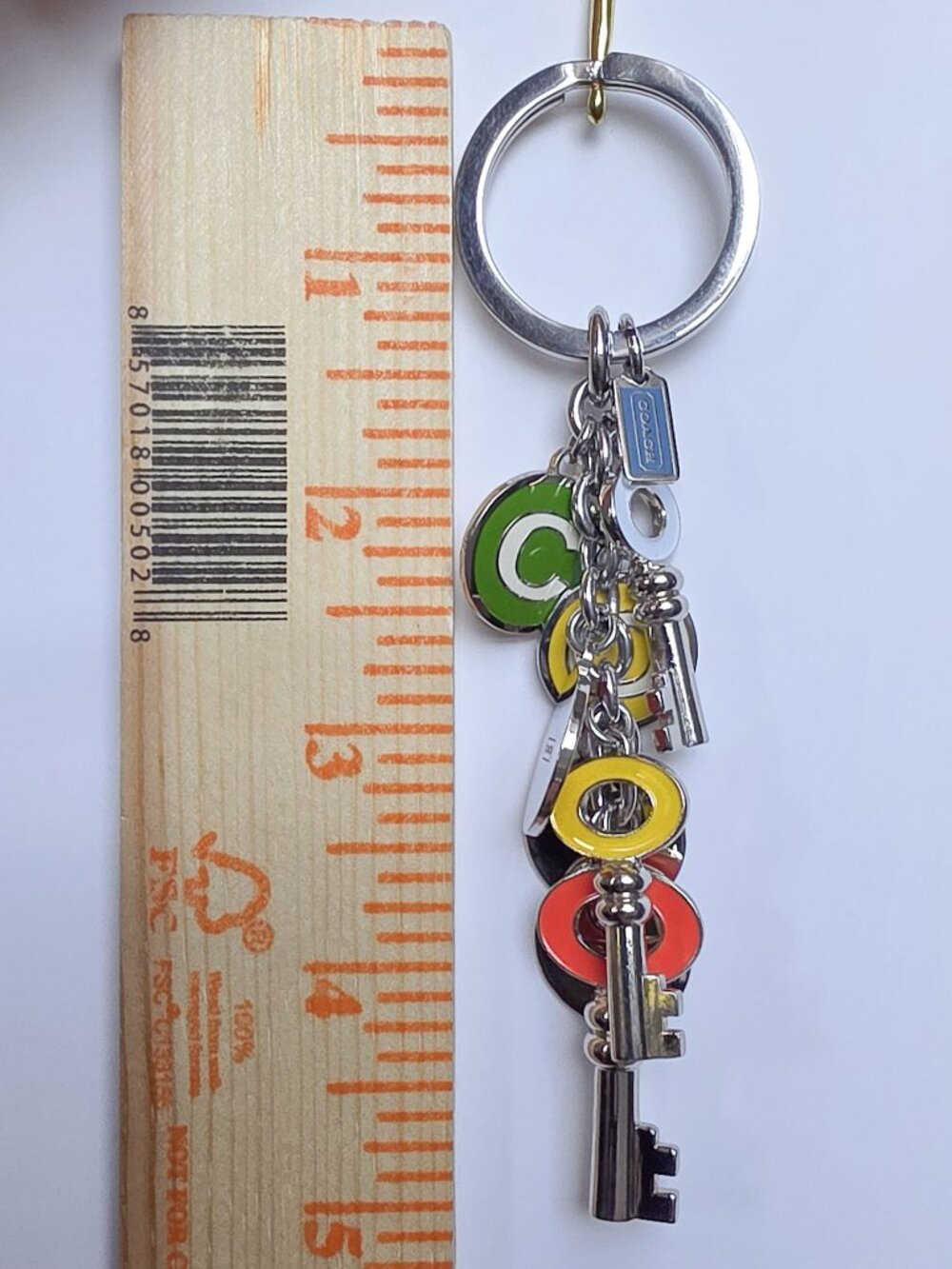 COACH Vintage Bright Colorful Silver Enamel Multi Letter Charm Keychain Key Ring - Picture 4 of 5